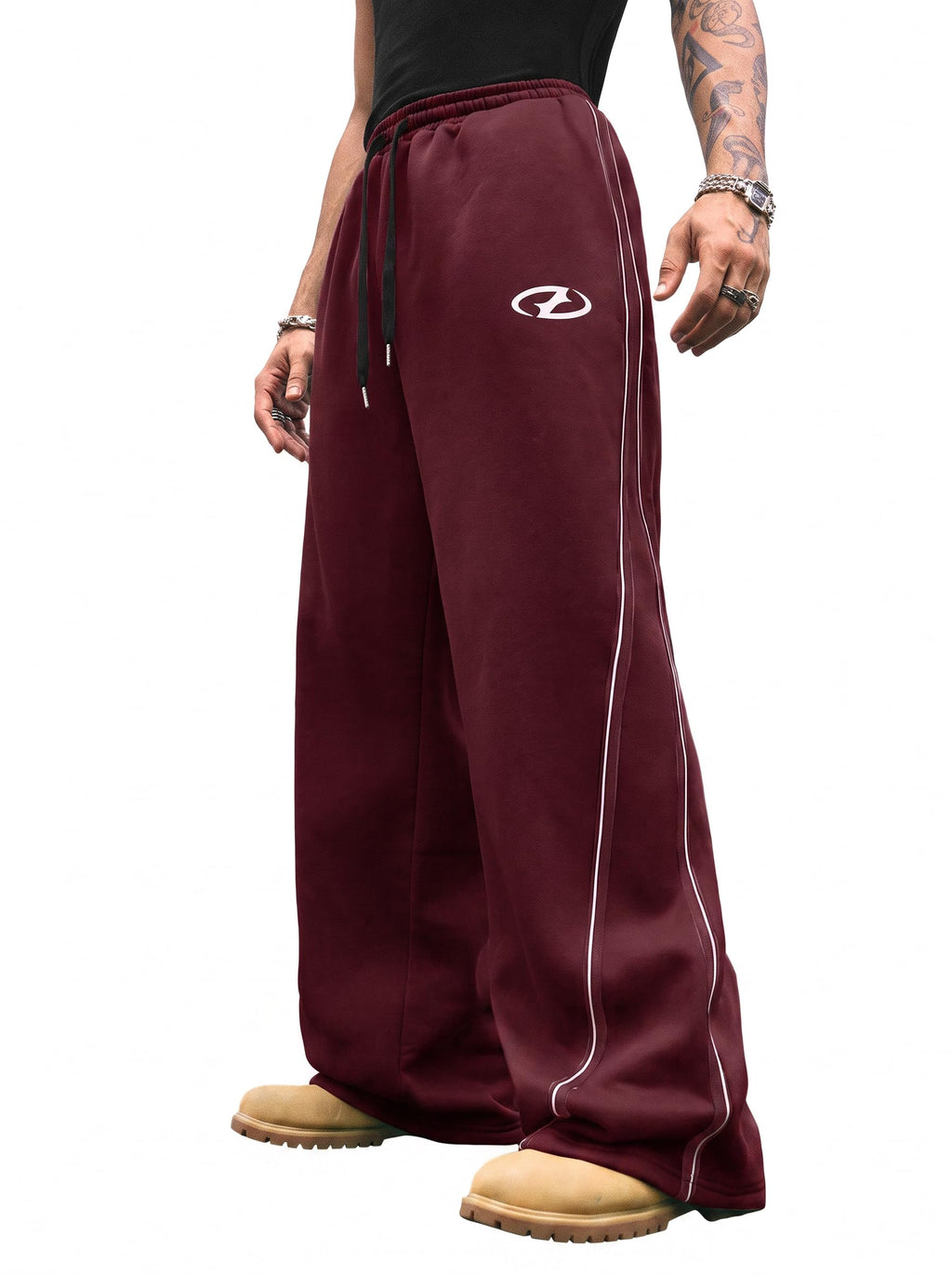 QJQ Men's Baggy Track Pants Casual Wide Leg Striped Side Sweatpants Drawstring Elastic Waist Y2k Streetwear