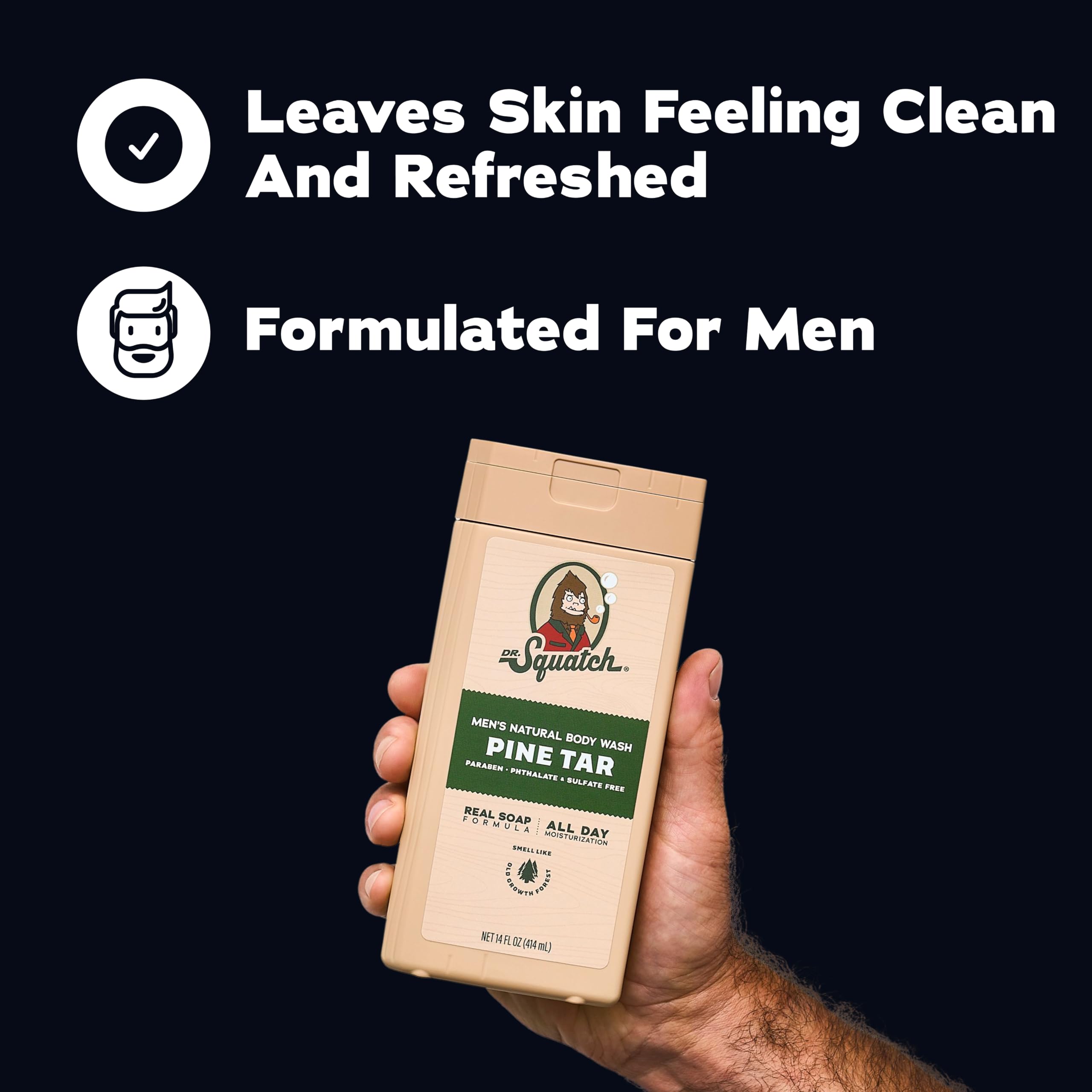 Dr. Squatch Natural Men's Body Wash Shower Gel - Cleansing, Nourishing, Long Lasting Scent, Moisturizing Body Wash for Men - Birchwood Breeze + Rainforest Rapids (14 oz, 2-Pack)