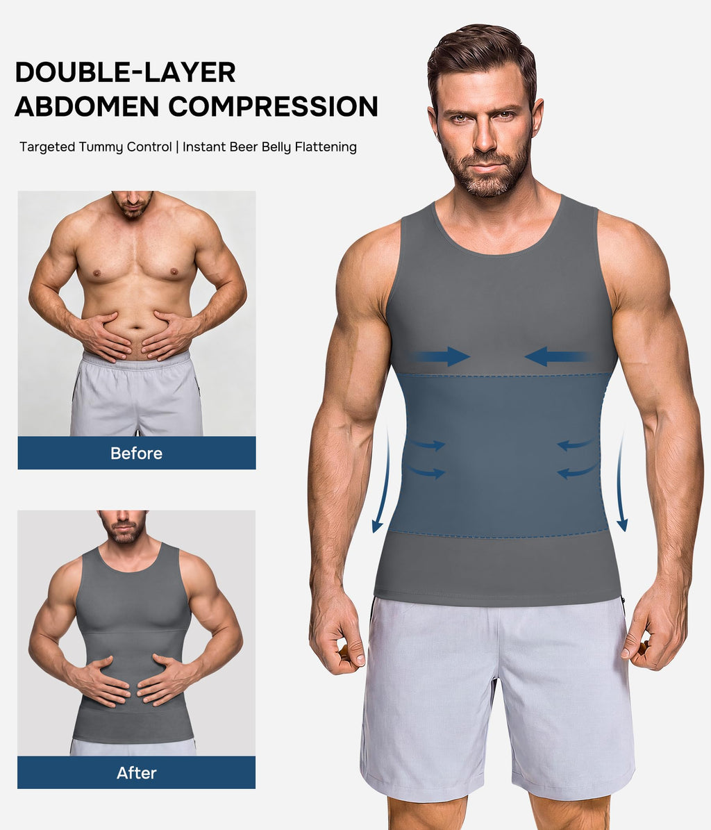 Mens Compression Shirt Slimming Body Shaper Vest Workout Tank Tops Abdomen