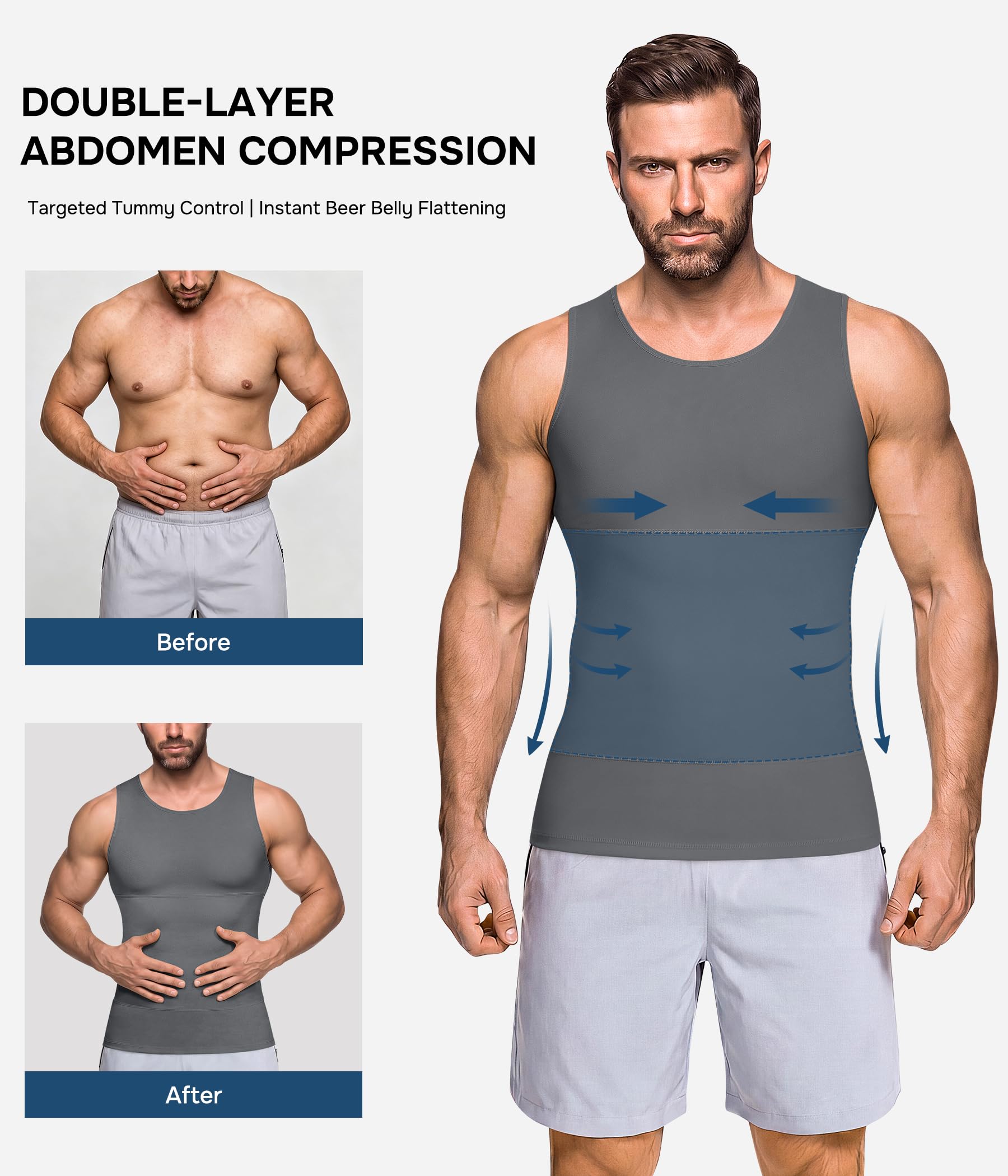 Mens Compression Shirt Slimming Body Shaper Vest Workout Tank Tops Abdomen