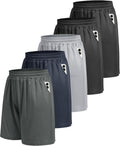 5 Pack Athletic Gym Mens Shorts - Workout Black Quick Dry Basketball Shorts