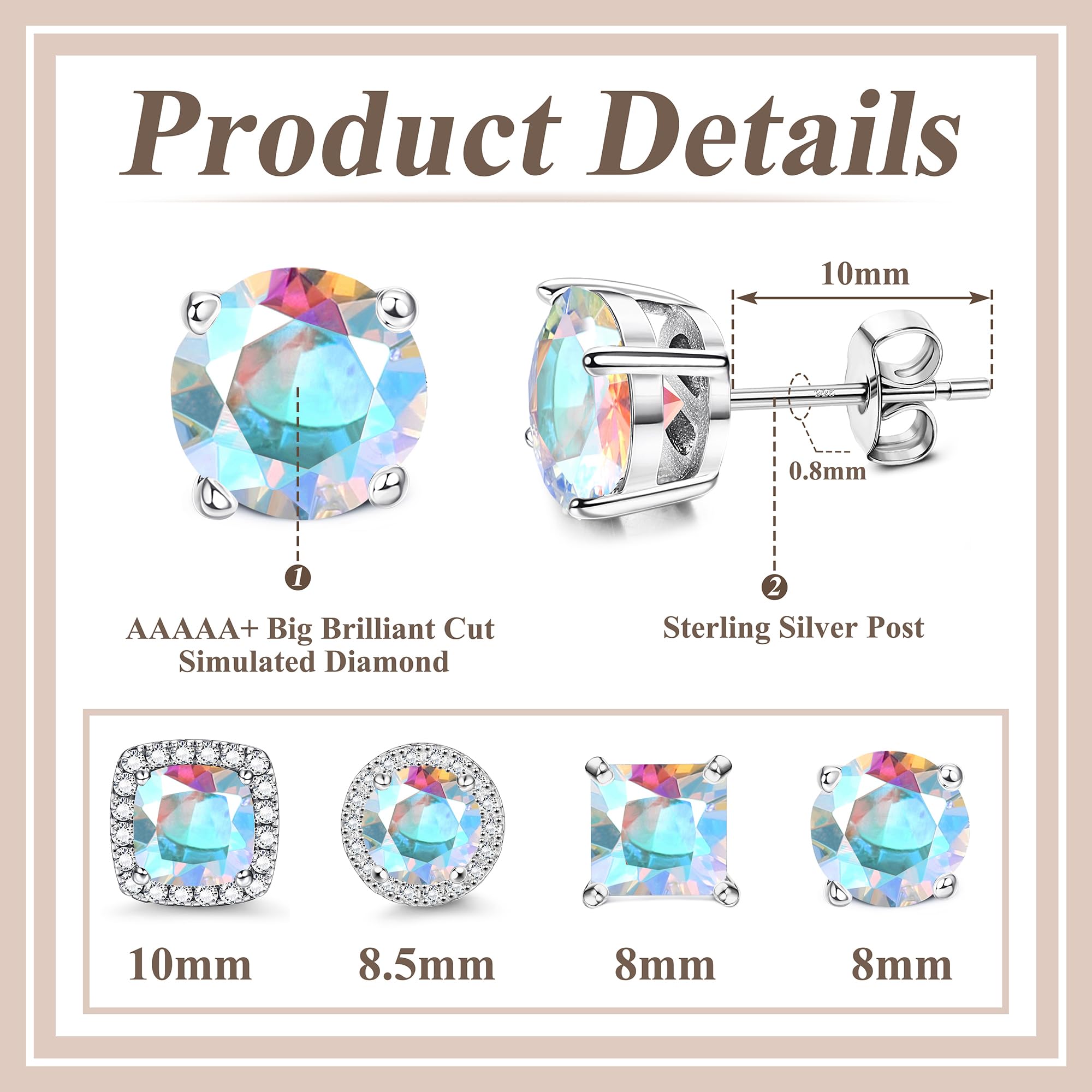 MILACOLATO S925 Sterling Silver Stud Earrings for Women Men Hypoallergenic 18K Gold Plated Cubic Zirconia Earrings Studs Brilliant Simulated Diamond Halo Earring for Sensitive Ears