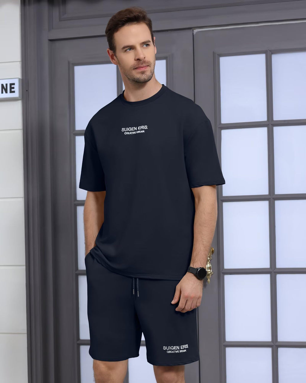Men's 2 Piece Outfits Letter Drop Shoulder Tee Shirt Shorts Set