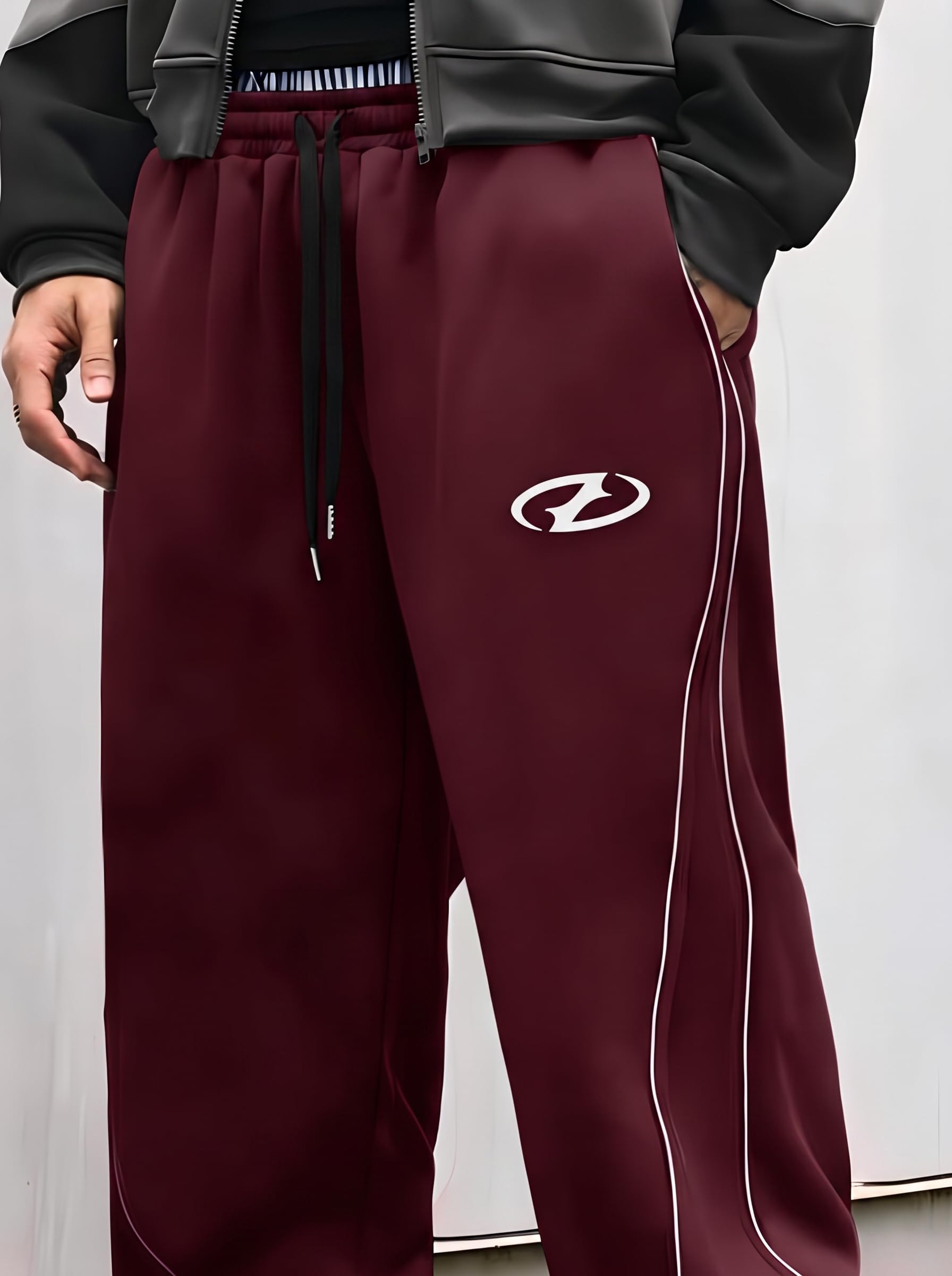 QJQ Men's Baggy Track Pants Casual Wide Leg Striped Side Sweatpants Drawstring Elastic Waist Y2k Streetwear