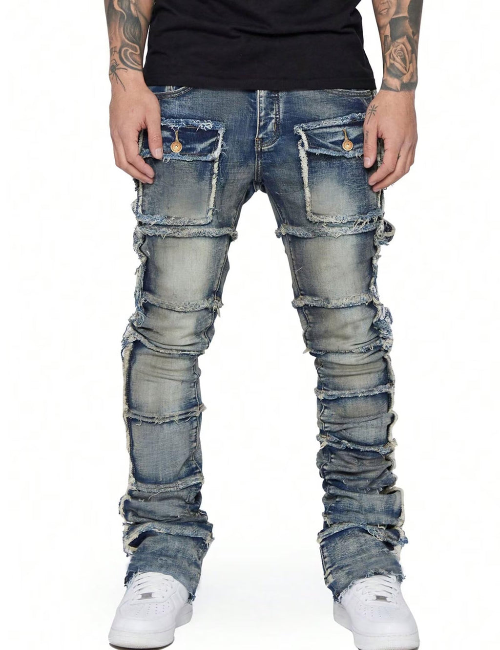 YEOU Men's Stacked Skinny Jeans - Y2K Harajuku Style Ripped Denim Pants with High Waist