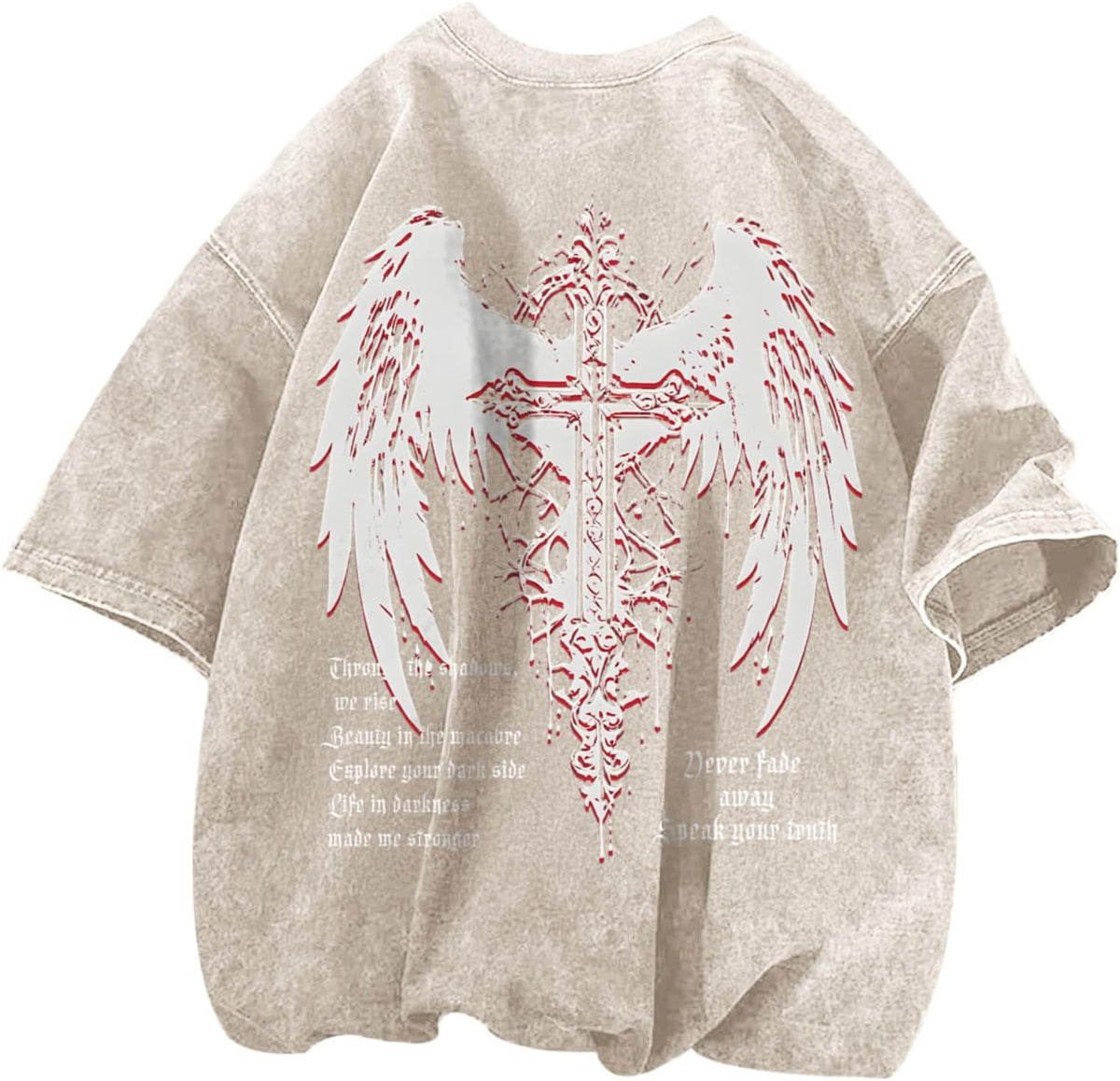 Vintage Goth Punk Shirts for Men Grunge Streetwear Oversized Tshirts Gothic Cross Y2k Graphic Tees Acid Wash T Shirt