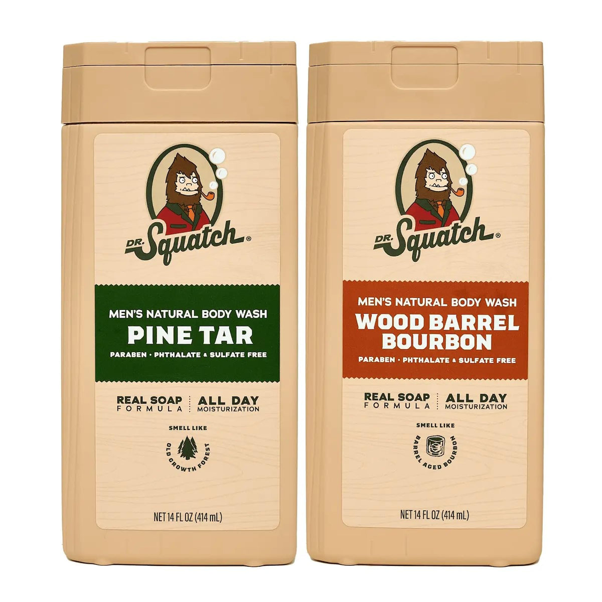 Dr. Squatch Natural Men's Body Wash Shower Gel - Cleansing, Nourishing, Long Lasting Scent, Moisturizing Body Wash for Men - Birchwood Breeze + Rainforest Rapids (14 oz, 2-Pack)