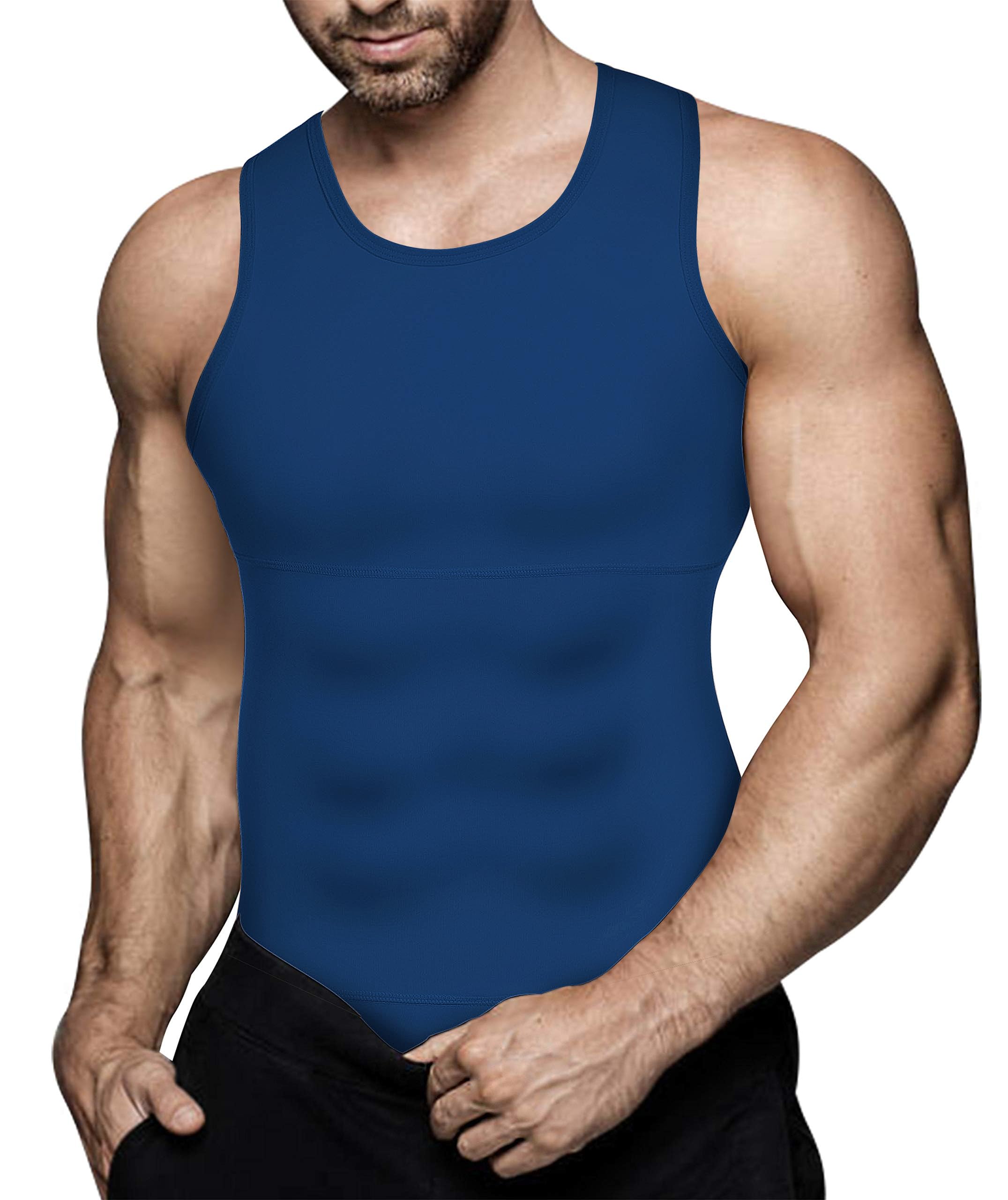 Mens Compression Shirt Slimming Body Shaper Vest Workout Tank Tops Abdomen
