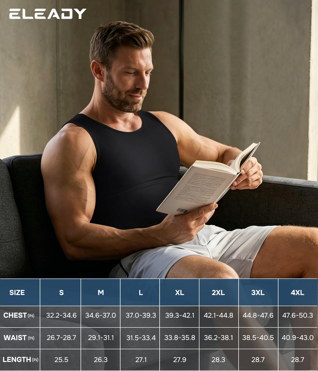 Mens Compression Shirt Slimming Body Shaper Vest Workout Tank Tops Abdomen