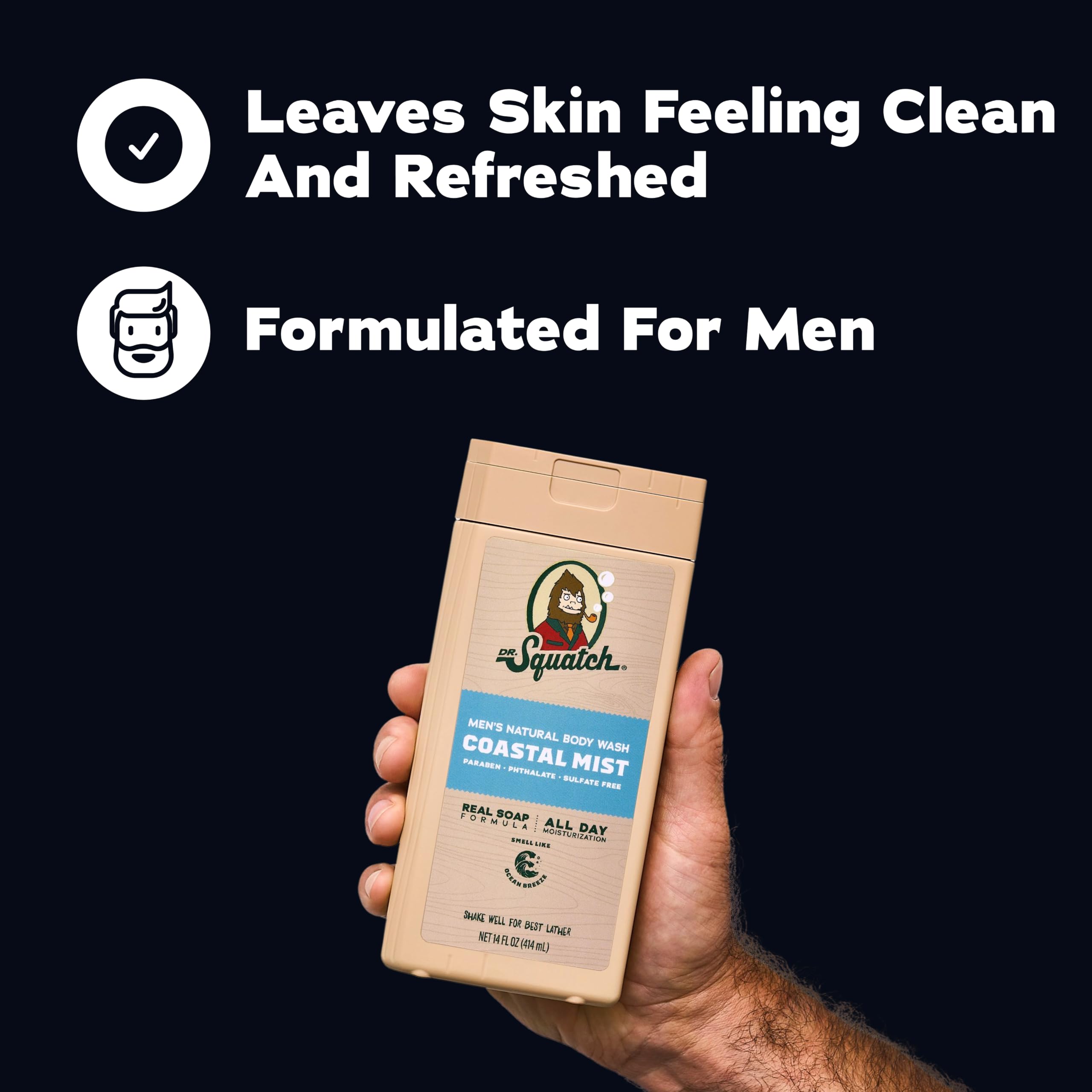 Dr. Squatch Natural Men's Body Wash Shower Gel - Cleansing, Nourishing, Long Lasting Scent, Moisturizing Body Wash for Men - Birchwood Breeze + Rainforest Rapids (14 oz, 2-Pack)