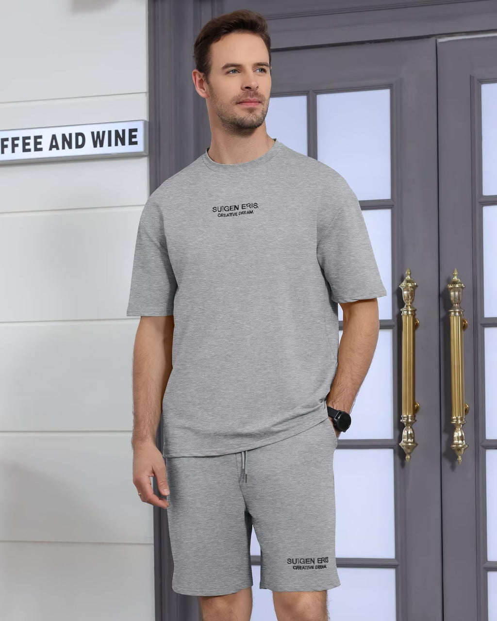 Men's 2 Piece Outfits Letter Drop Shoulder Tee Shirt Shorts Set