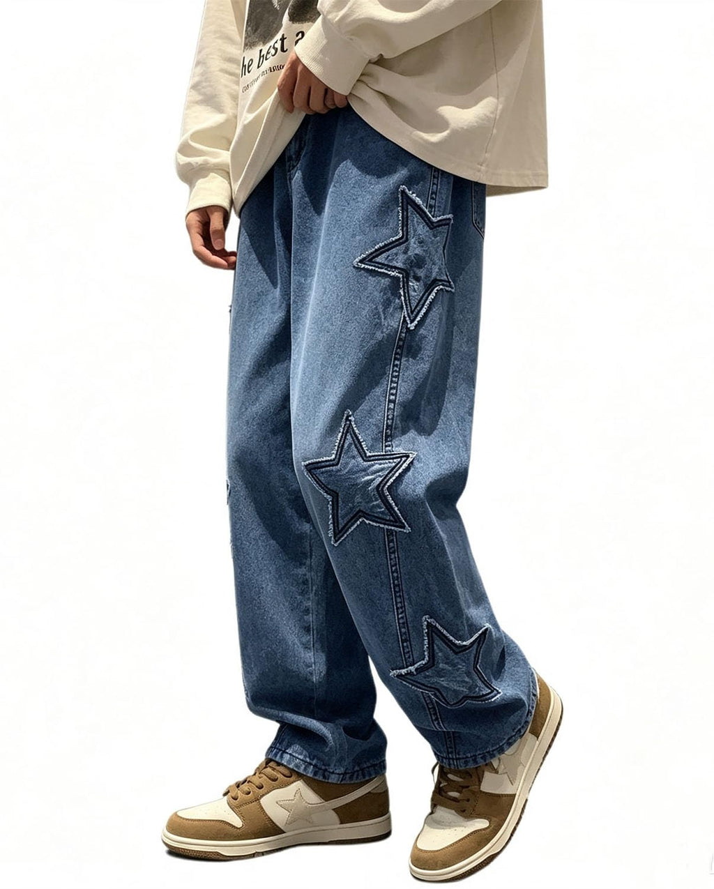 HBER Mens Y2k Star Jeans High Waisted Hip Hop Streetwear Jeans