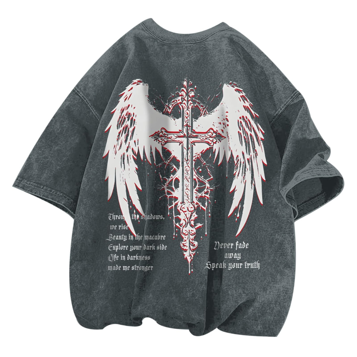 Vintage Goth Punk Shirts for Men Grunge Streetwear Oversized Tshirts Gothic Cross Y2k Graphic Tees Acid Wash T Shirt
