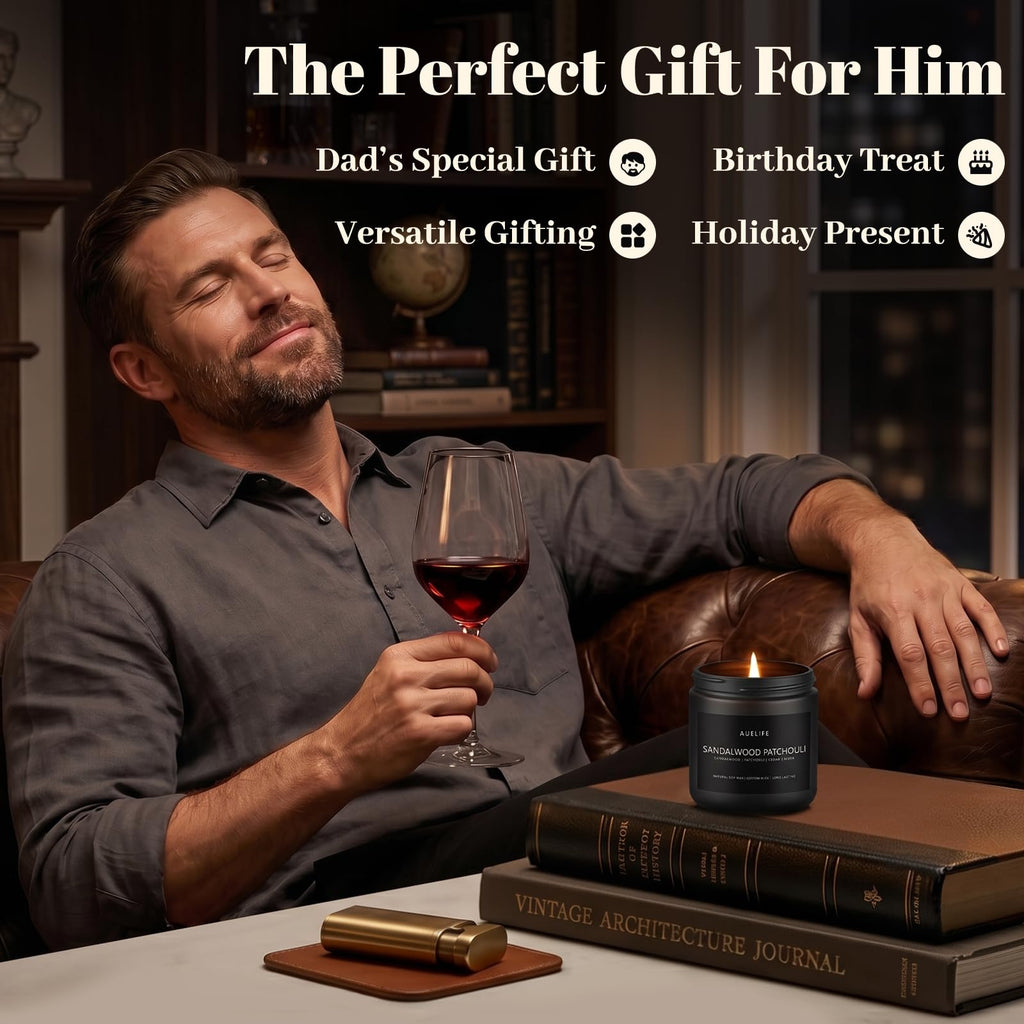 Auelife Candles for Men Gift Set, 4 Pack Soy Wax, Masculine