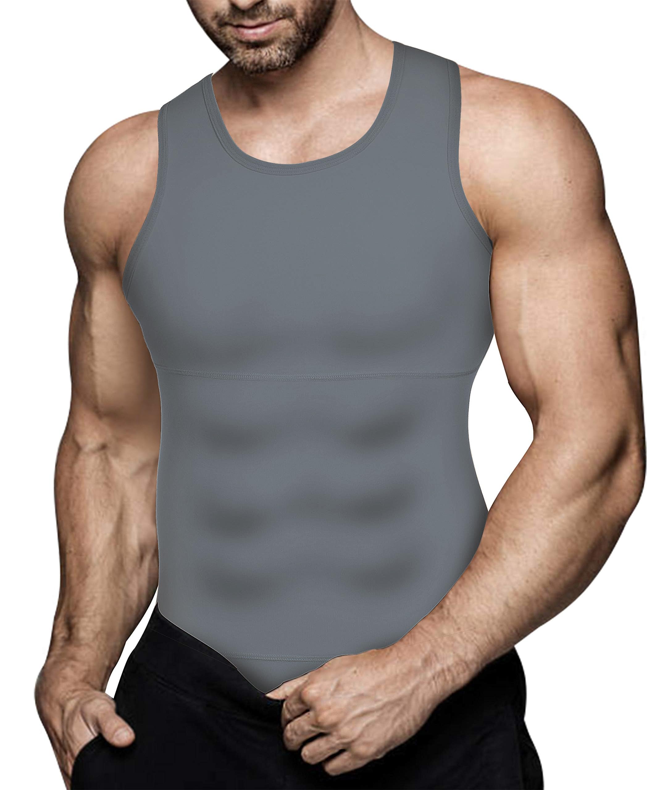 Mens Compression Shirt Slimming Body Shaper Vest Workout Tank Tops Abdomen