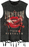 Verdusa Men's Graphic Tees Y2k Grunge Distressed Tee Summer Shirt Sreetwear