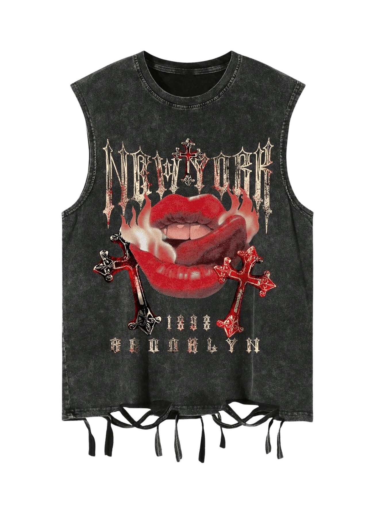 Verdusa Men's Graphic Tees Y2k Grunge Distressed Tee Summer Shirt Sreetwear