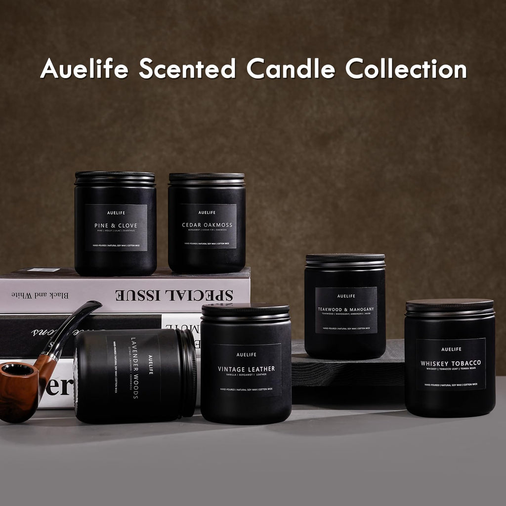 Auelife Candles for Men Gift Set, 4 Pack Soy Wax, Masculine