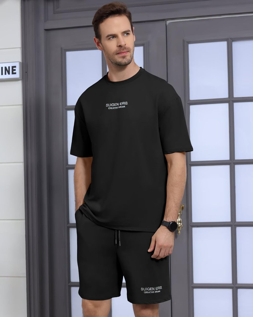 Men's 2 Piece Outfits Letter Drop Shoulder Tee Shirt Shorts Set