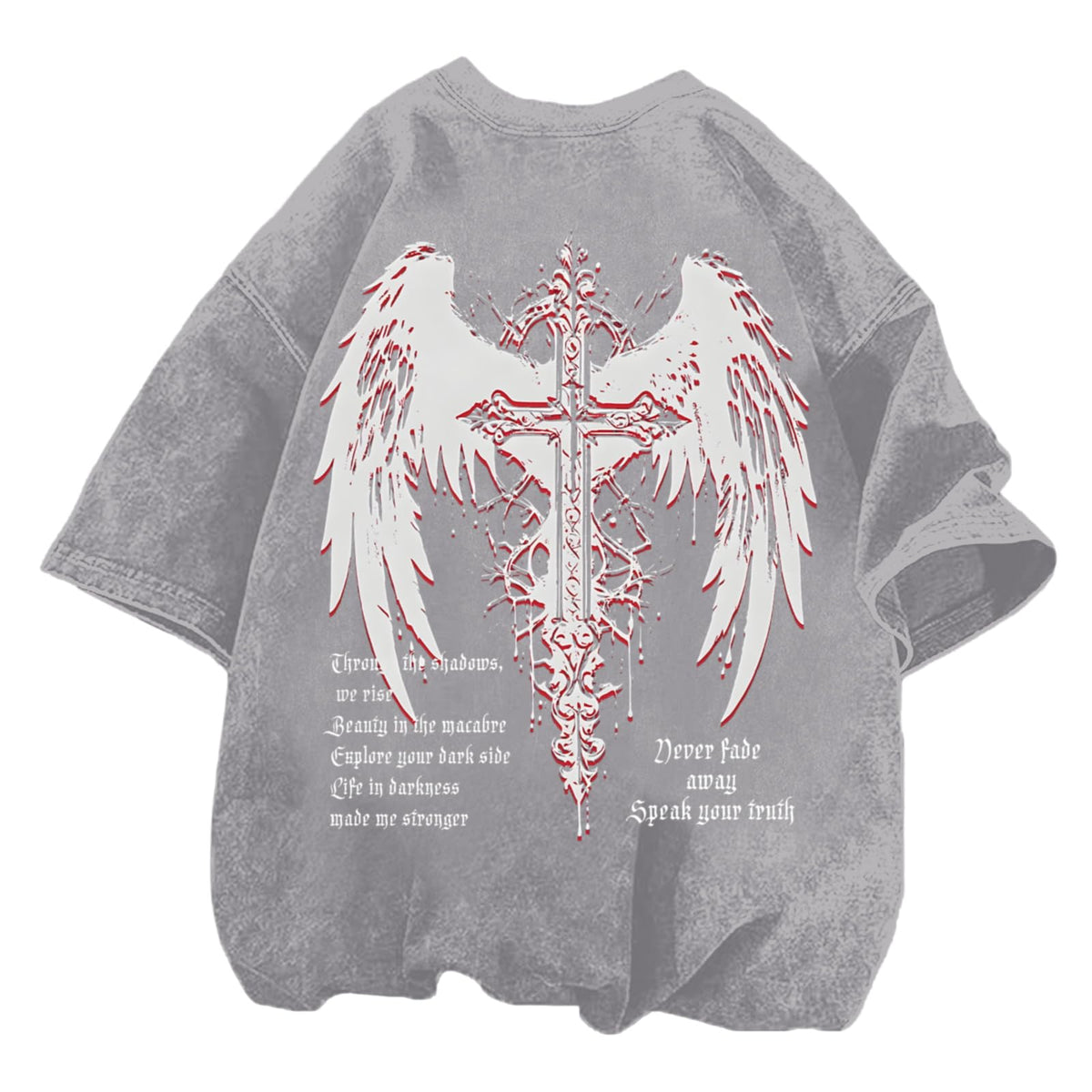Vintage Goth Punk Shirts for Men Grunge Streetwear Oversized Tshirts Gothic Cross Y2k Graphic Tees Acid Wash T Shirt