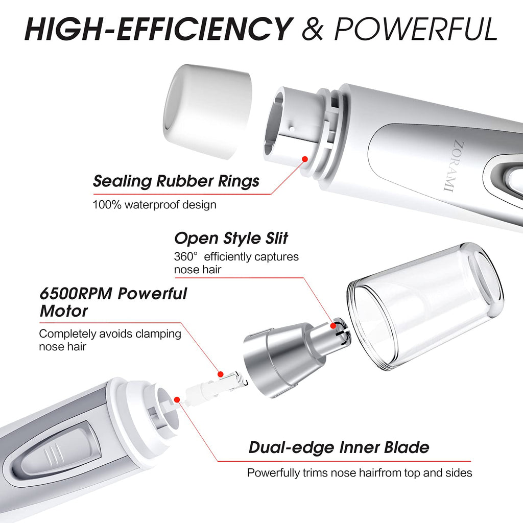 Ear and Nose Hair Trimmer Clipper - 2026 Professional Painless Eyebrow & Facial Hair Trimmer for Men Women,Battery-Operated Trimmer with IPX7 Waterproof,Dual Edge Blades for Easy Cleansing Black