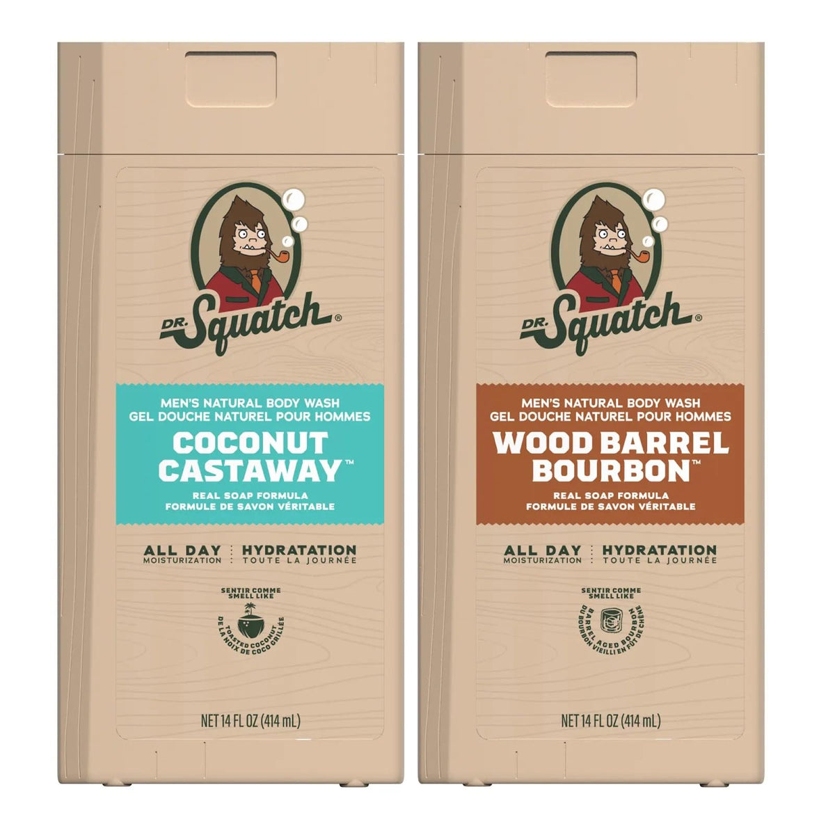 Dr. Squatch Natural Men's Body Wash Shower Gel - Cleansing, Nourishing, Long Lasting Scent, Moisturizing Body Wash for Men - Birchwood Breeze + Rainforest Rapids (14 oz, 2-Pack)
