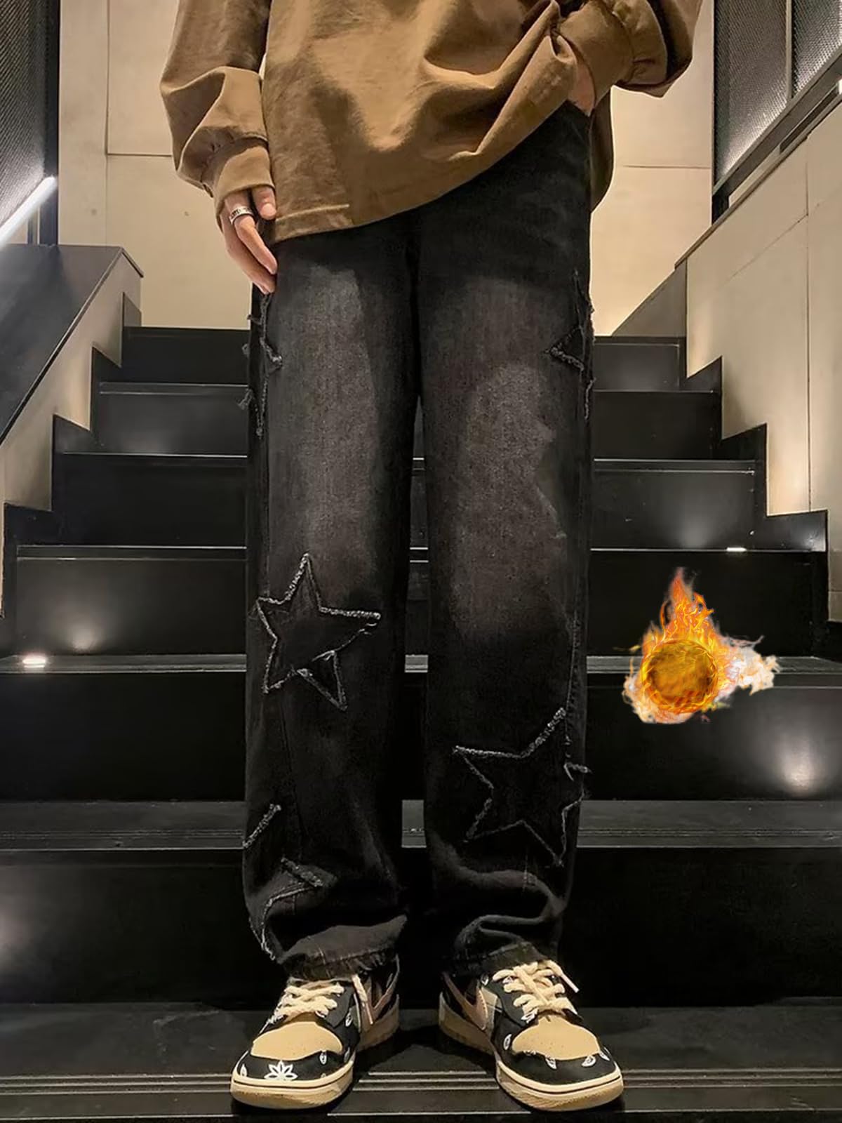 HBER Mens Y2k Star Jeans High Waisted Hip Hop Streetwear Jeans