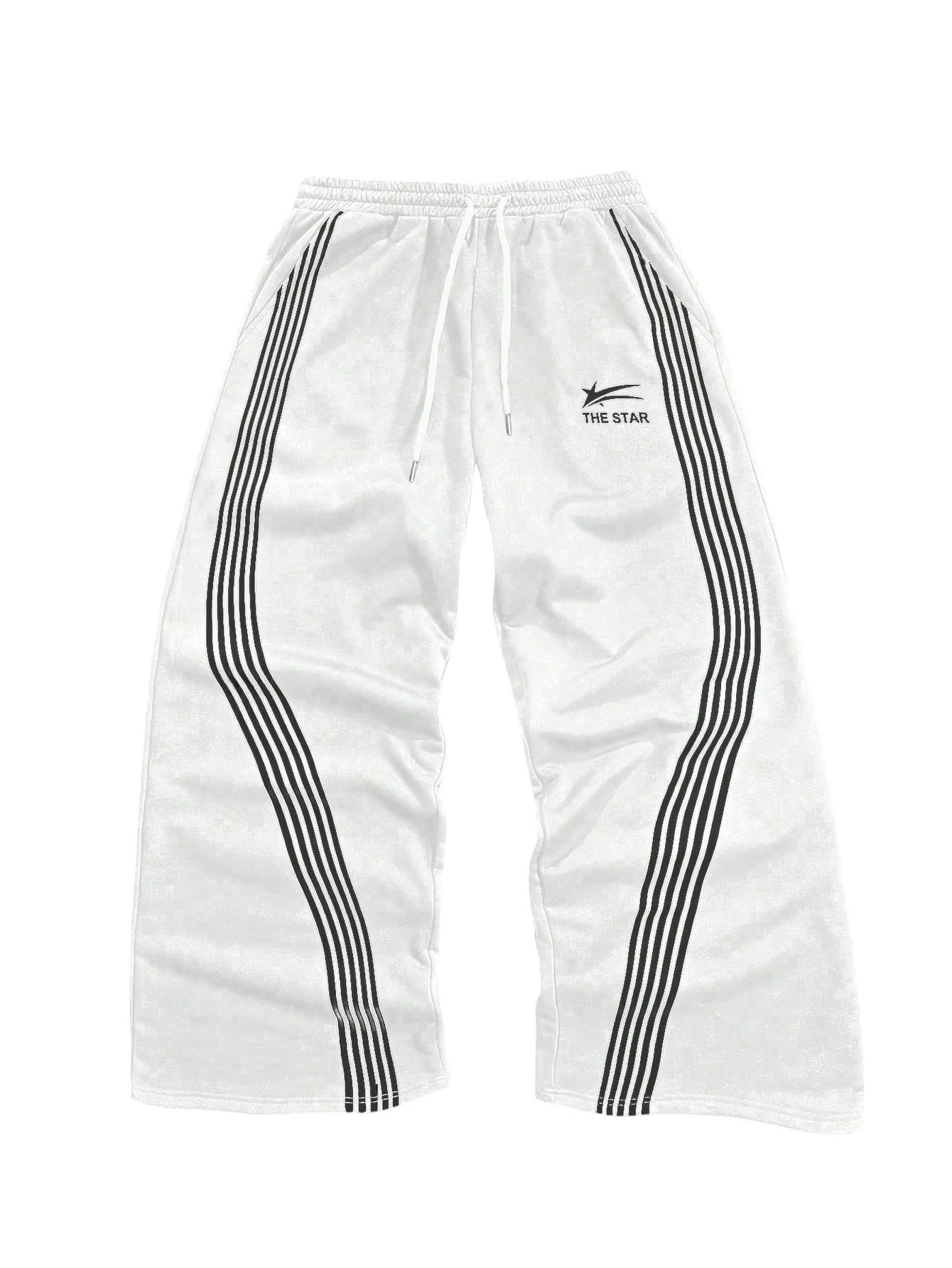 SHENHE Men's Y2k Graphic Track Striped Parachute Wide Leg Sweatpants