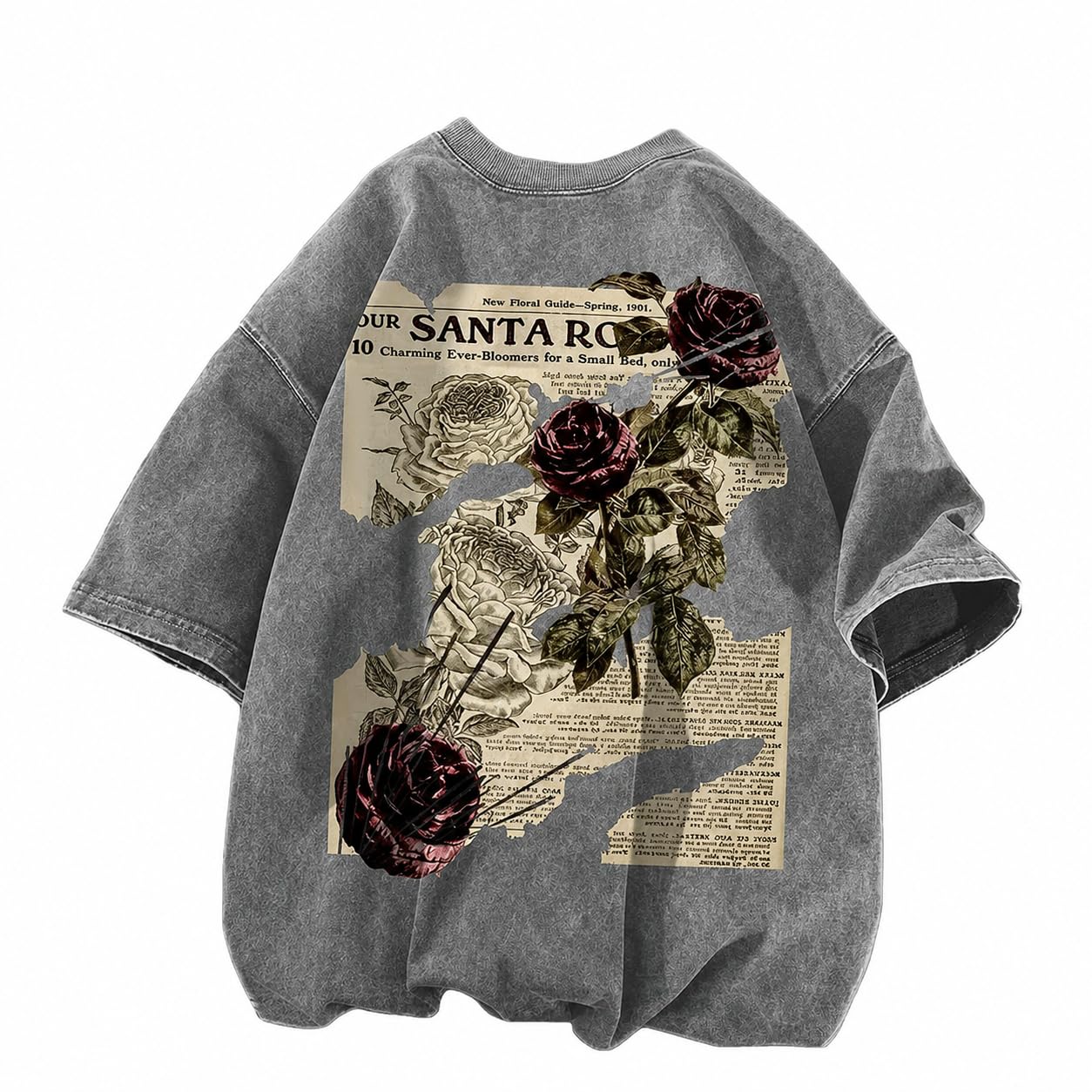 Dynict Unisex Y2k T-Shirt Rose Letter Print Oversized Graphic Tees Short Sleeve Gothic T-Shirts Grunge Clothes
