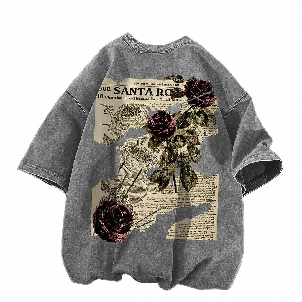 Dynict Unisex Y2k T-Shirt Rose Letter Print Oversized Graphic Tees Short Sleeve Gothic T-Shirts Grunge Clothes