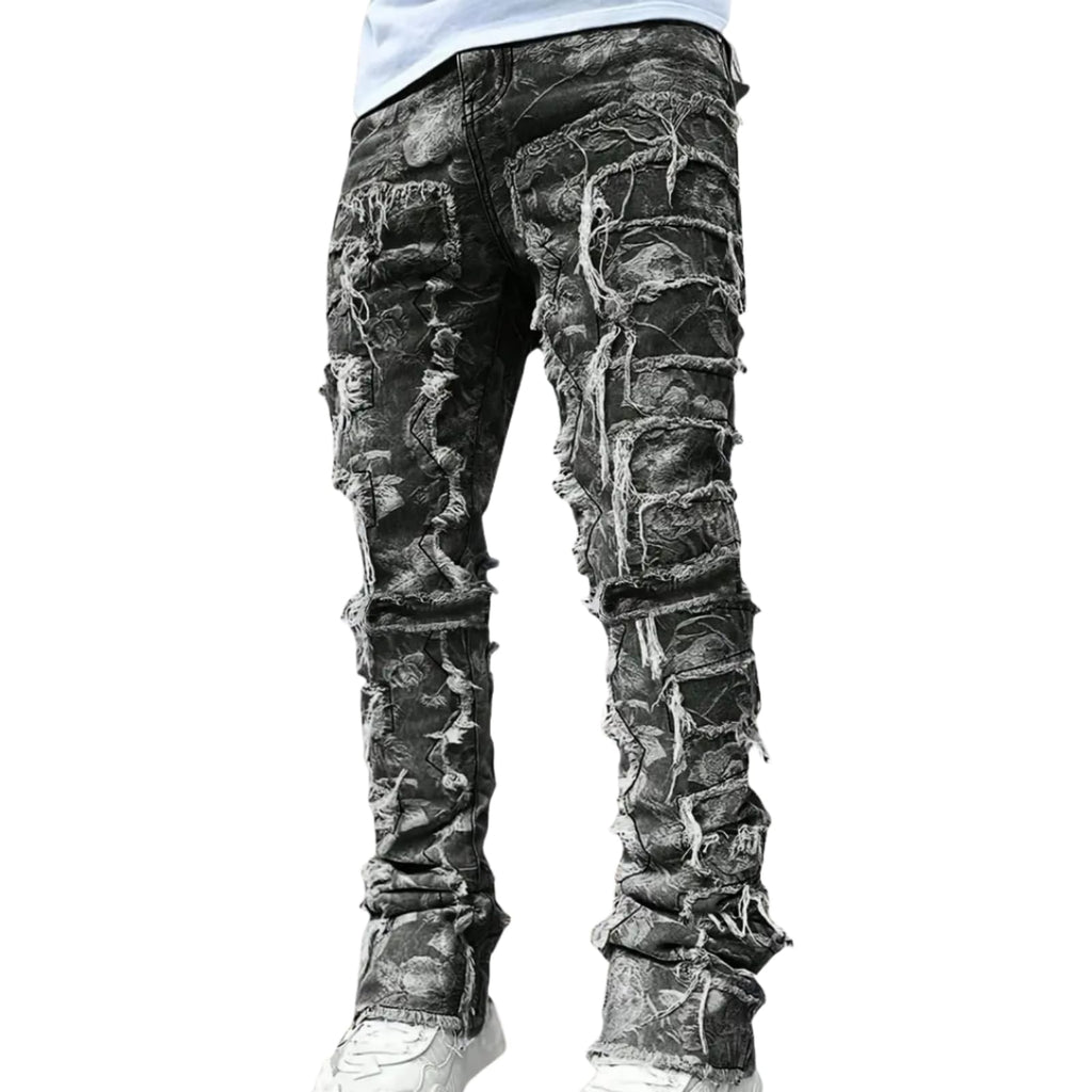 YEOU Men's Stacked Skinny Jeans - Y2K Harajuku Style Ripped Denim Pants with High Waist