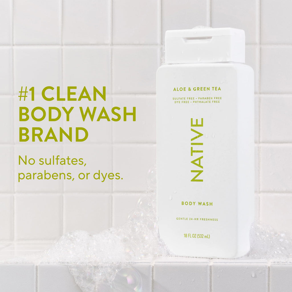 Native Clean Body Wash, Gentle & pH-balanced for Sensitive Skin, 24-Hr Freshness for Men & Women, Vegan & Cruelty-Free, Free of Sulfates, Parabens & Phthalates, Sea Salt & Cedar, 18 fl oz