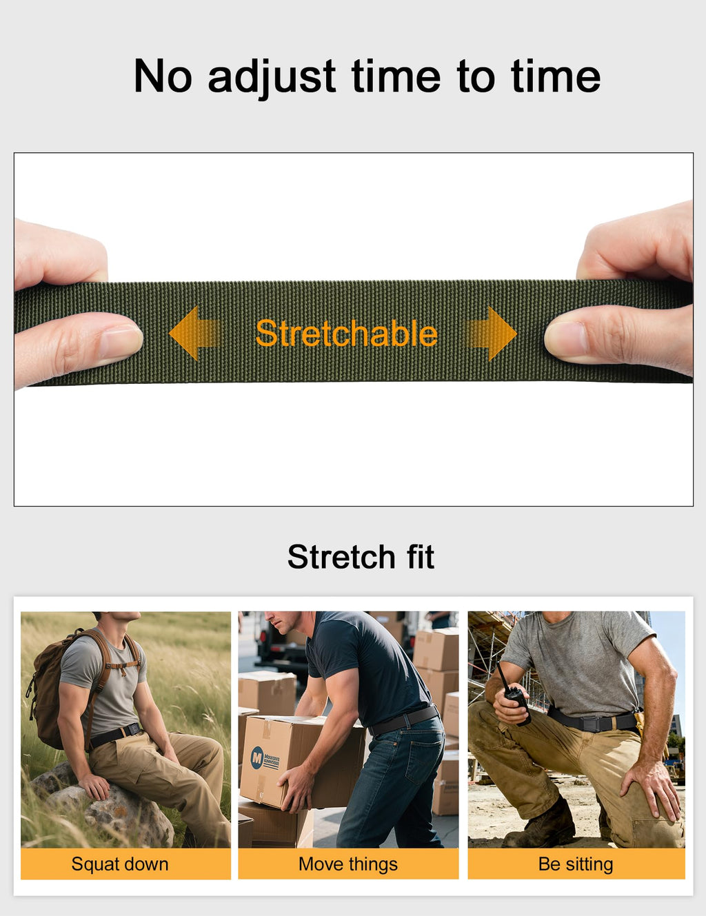 JUKMO Men's Stretch Tactical Belt, 1.5" Elastic Nylon Web with Flip Buckle