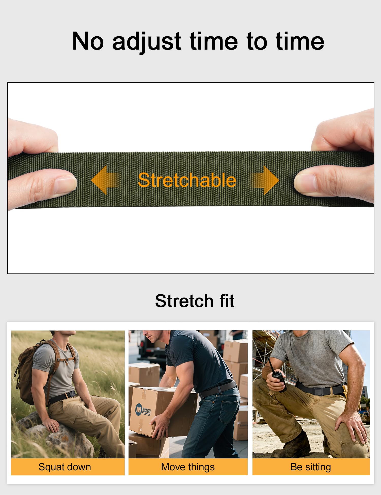 JUKMO Men's Stretch Tactical Belt, 1.5" Elastic Nylon Web with Flip Buckle