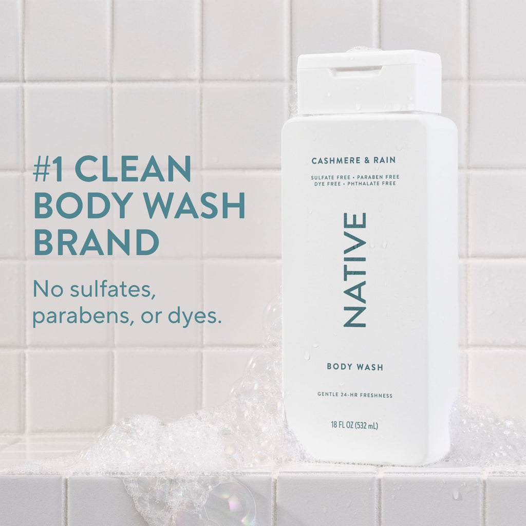 Native Clean Body Wash, Gentle & pH-balanced for Sensitive Skin, 24-Hr Freshness for Men & Women, Vegan & Cruelty-Free, Free of Sulfates, Parabens & Phthalates, Sea Salt & Cedar, 18 fl oz
