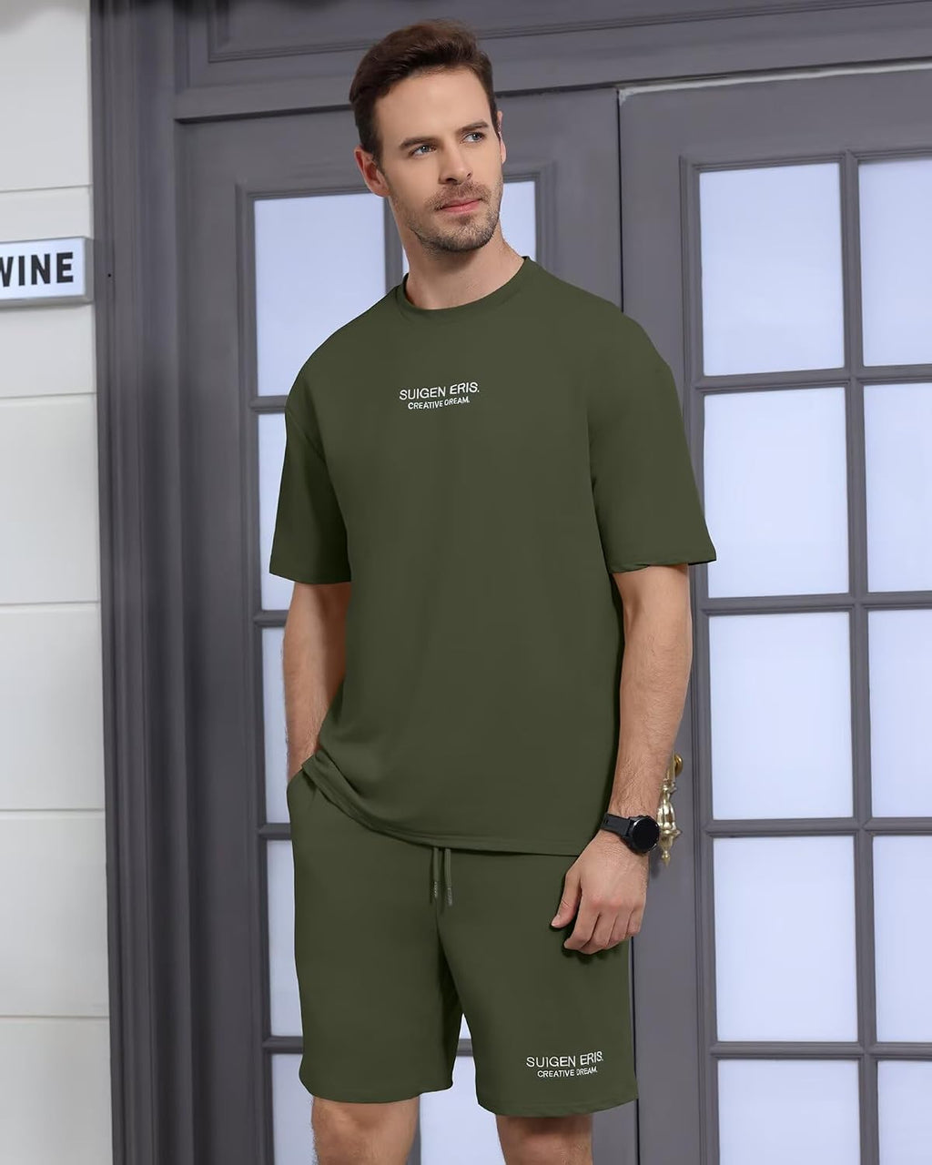 Men's 2 Piece Outfits Letter Drop Shoulder Tee Shirt Shorts Set