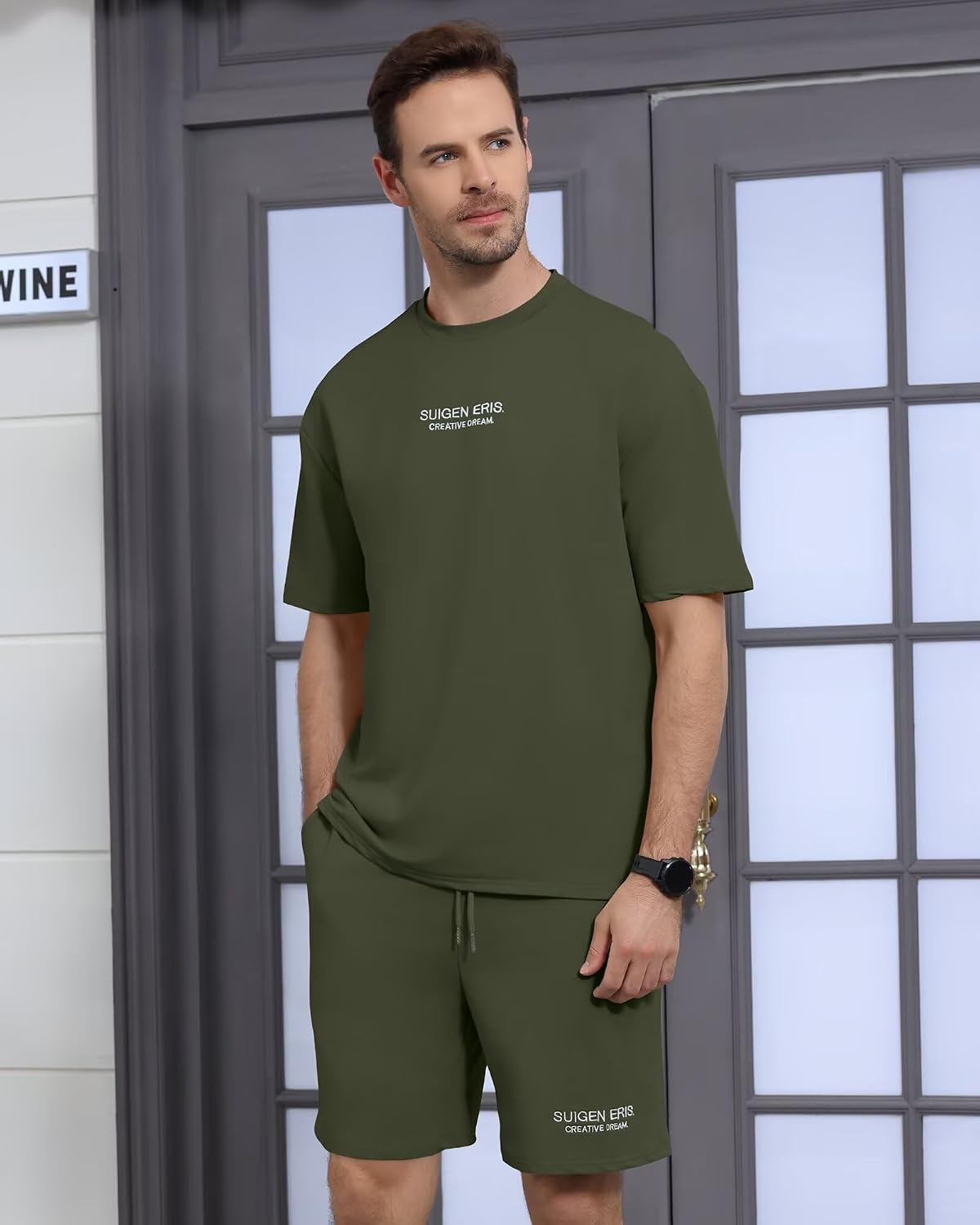 Men's 2 Piece Outfits Letter Drop Shoulder Tee Shirt Shorts Set