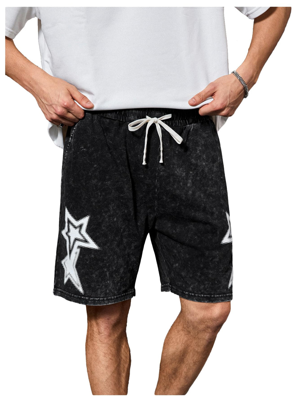 VIPWOLF Men's Star Graphic Y2k Shorts Distressed Track Shorts Streetwear