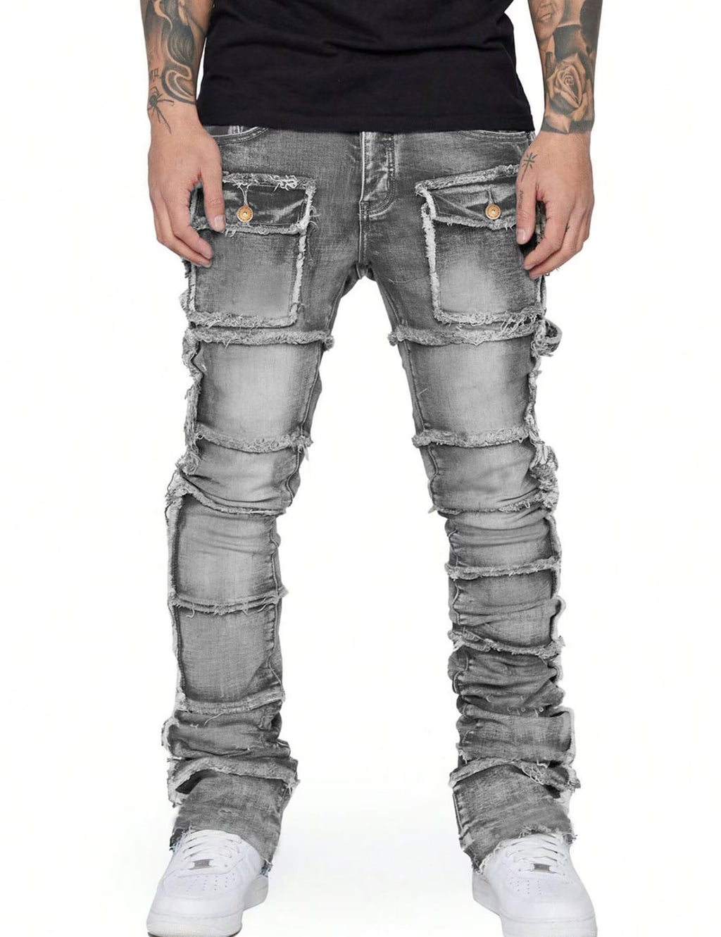 YEOU Men's Stacked Skinny Jeans - Y2K Harajuku Style Ripped Denim Pants with High Waist