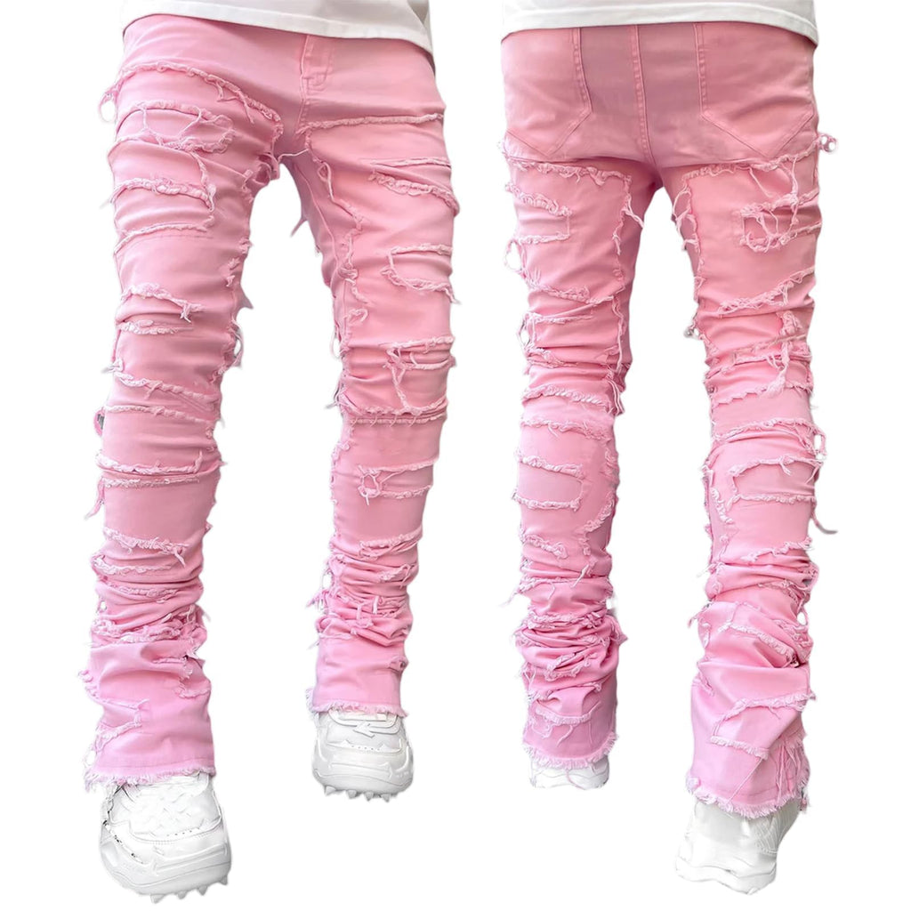YEOU Men's Stacked Skinny Jeans - Y2K Harajuku Style Ripped Denim Pants with High Waist