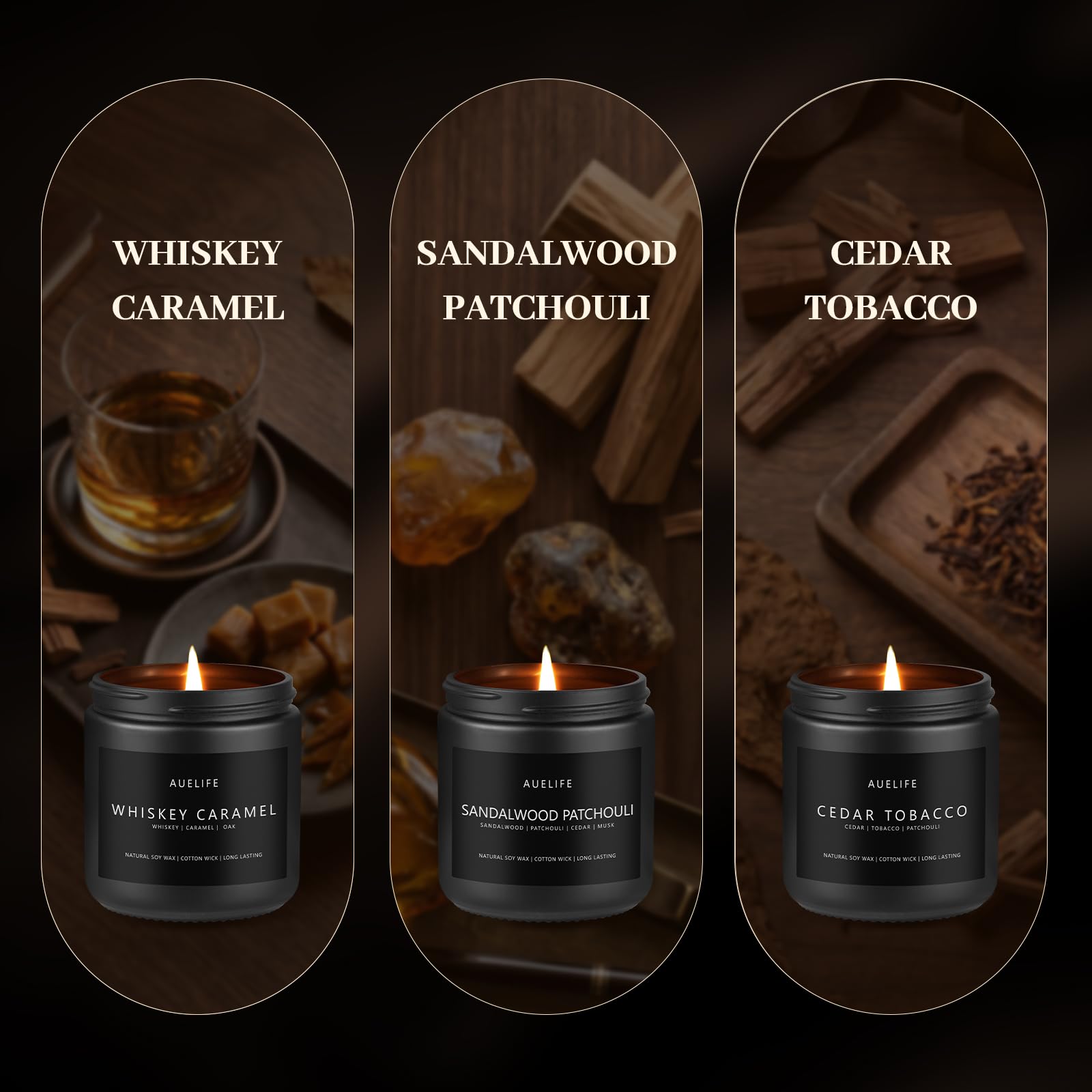 Auelife Candles for Men Gift Set, 4 Pack Soy Wax, Masculine