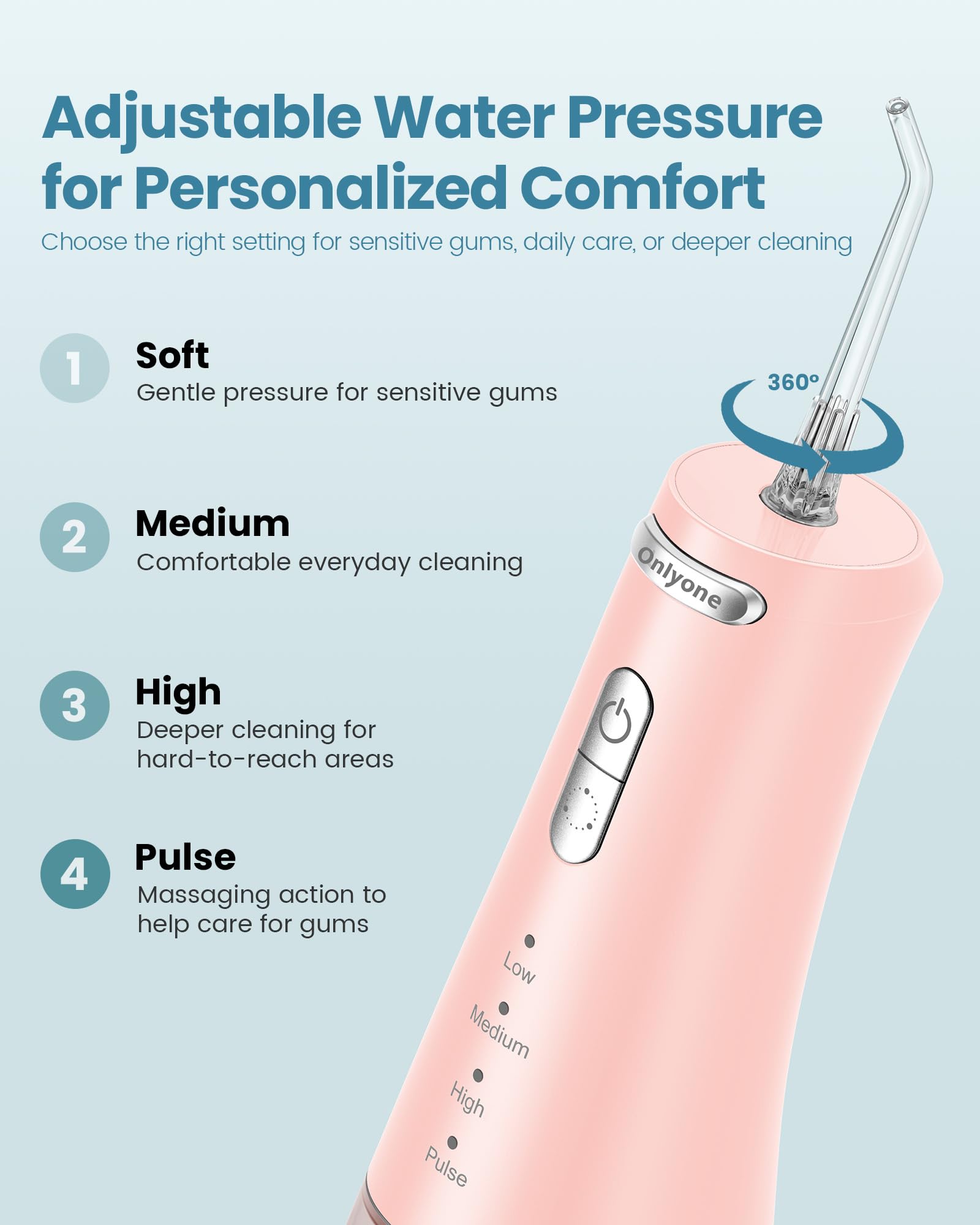 Onlyone Water Flosser with Adjustable Water Pressure for Daily Oral Care