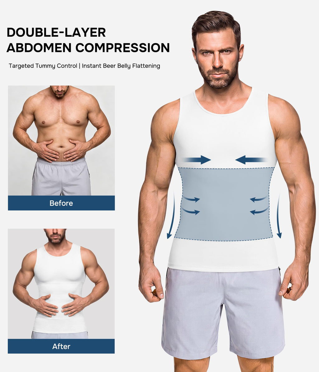 Mens Compression Shirt Slimming Body Shaper Vest Workout Tank Tops Abdomen