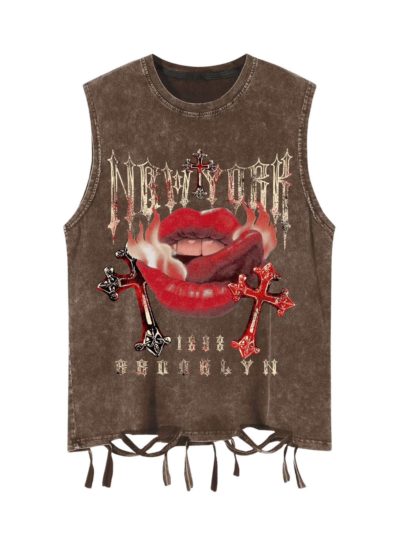Verdusa Men's Graphic Tees Y2k Grunge Distressed Tee Summer Shirt Sreetwear