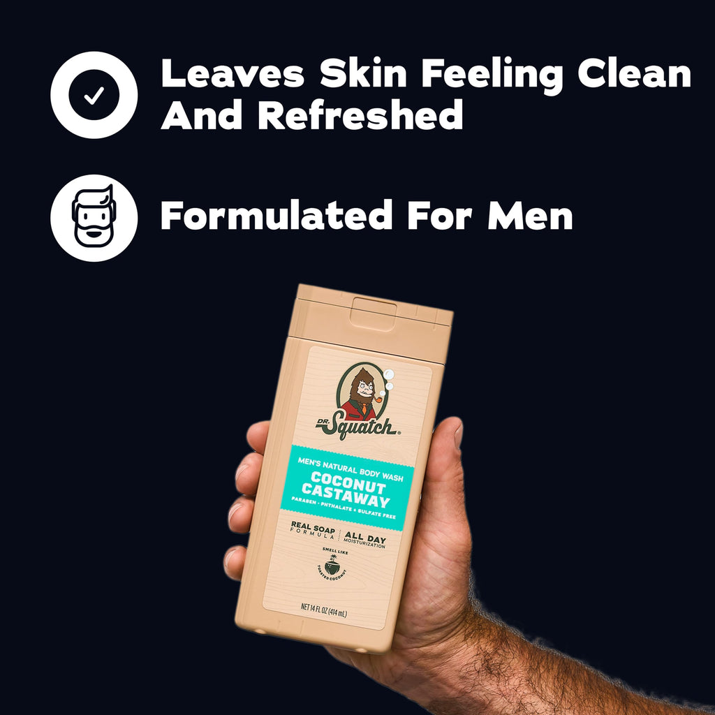 Dr. Squatch Natural Men's Body Wash Shower Gel - Cleansing, Nourishing, Long Lasting Scent, Moisturizing Body Wash for Men - Birchwood Breeze + Rainforest Rapids (14 oz, 2-Pack)