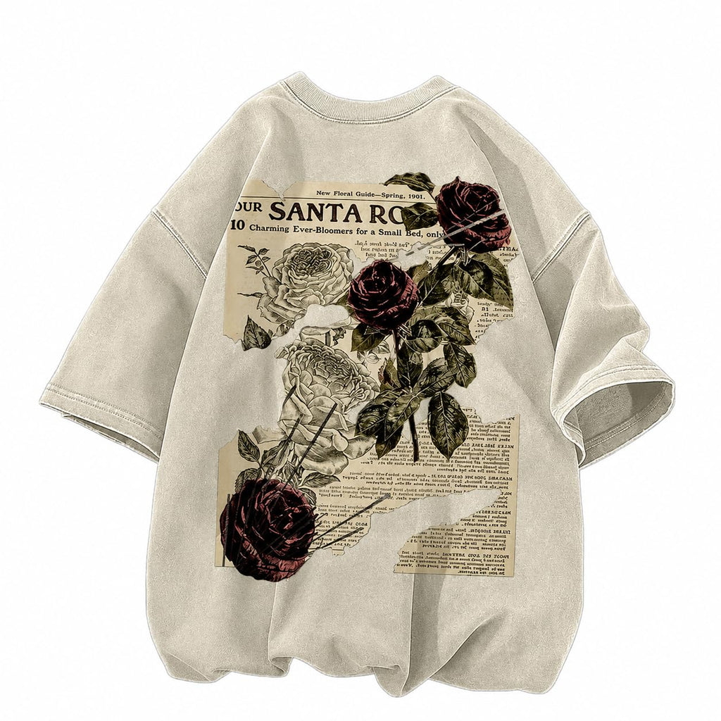 Dynict Unisex Y2k T-Shirt Rose Letter Print Oversized Graphic Tees Short Sleeve Gothic T-Shirts Grunge Clothes