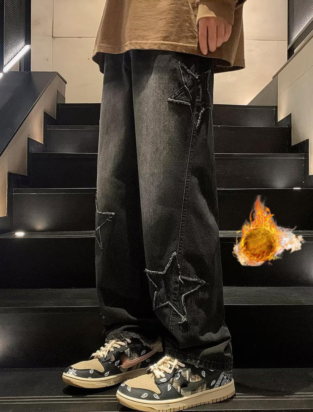 HBER Mens Y2k Star Jeans High Waisted Hip Hop Streetwear Jeans