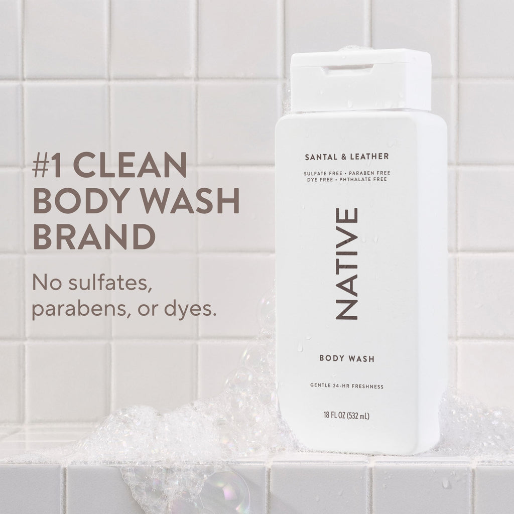 Native Clean Body Wash, Gentle & pH-balanced for Sensitive Skin, 24-Hr Freshness for Men & Women, Vegan & Cruelty-Free, Free of Sulfates, Parabens & Phthalates, Sea Salt & Cedar, 18 fl oz