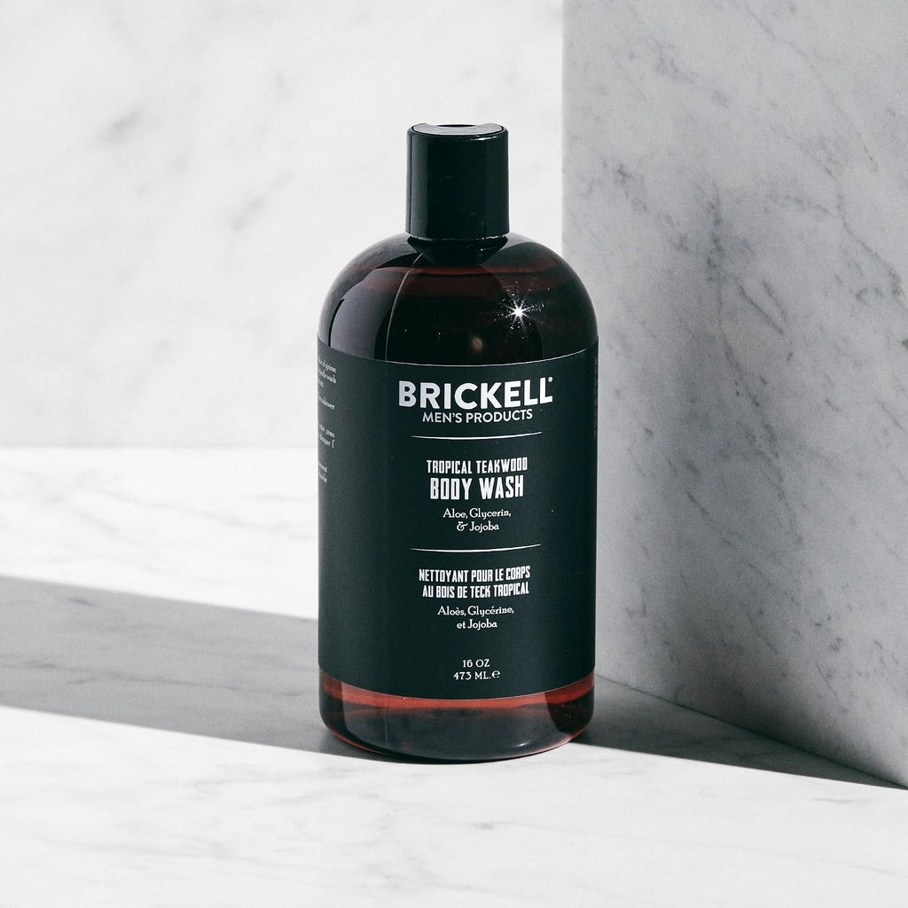 Brickell Men's Invigorating Body Wash for Men, Deep Cleaning Shower Gel with Aloe, Jojoba, and Vitamin E, Scented (Tropical Teakwood, 16 oz)