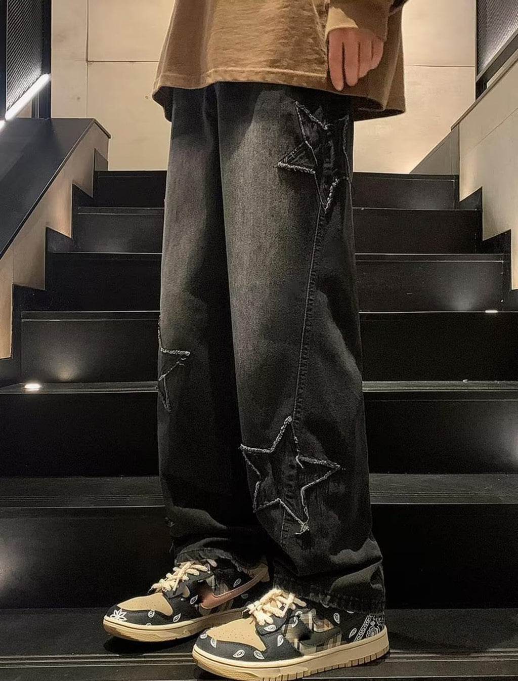 HBER Mens Y2k Star Jeans High Waisted Hip Hop Streetwear Jeans